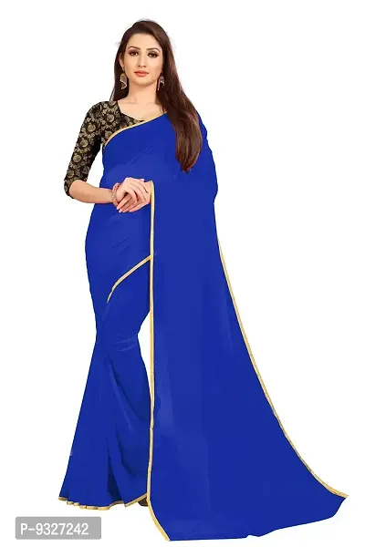 Rhey The Festive Plain Georgette Saree With Unstitched Jaquard Blouse Piece (Blue)-thumb0