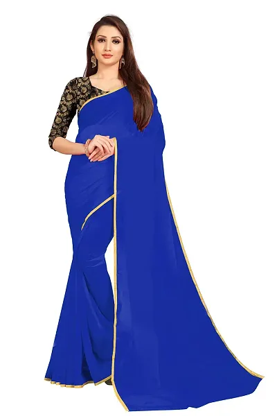 Rhey The Festive Plain Georgette Saree With Unstitched Jaquard Blouse Piece (Blue)