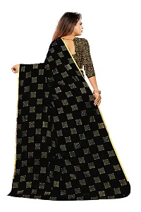 Rhey Women's Pure Chiffon Banarasi Weaving Printed Saree - Gold Zari Border with Jaquard Blouse Piece (Colour - Black)-thumb3