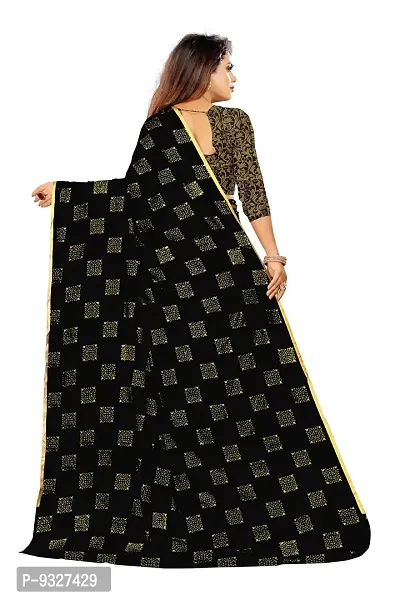 Rhey Women's Pure Chiffon Banarasi Weaving Printed Saree - Gold Zari Border with Jaquard Blouse Piece (Colour - Black)-thumb4