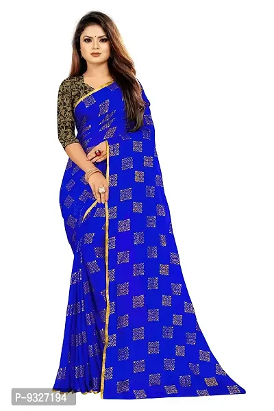 Rhey The women foil printed chiffon saree with Unstitched blouse piece (Dark Blue)-thumb0