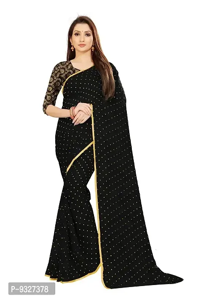 Rhey The Women's beautiful Chiffon Foil Printed Saree With unstitched blouse piece for women's and girl's (Black)