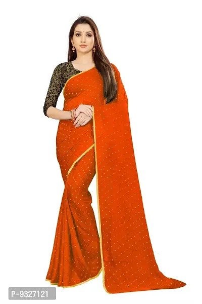 Rhey The Women's beautiful Chiffon Foil Printed Saree With unstitched blouse piece for women's and girl's (Orange)-thumb0