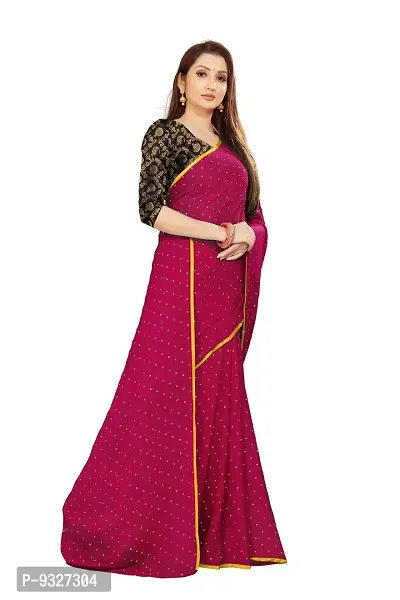 Rhey The Women's beautiful Chiffon Foil Printed Saree With unstitched blouse piece for women's and girl's (Pink)-thumb3