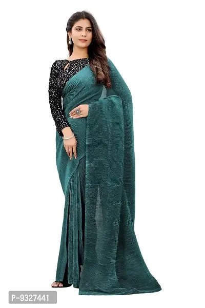 Rhey Women Crush Stripe Georgette Saree With Blouse Piece (Light Blue)