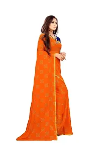 Rhey The Women Foil Printed Work Chiffon Saree With Unstitched Blouse Piece (Orange)-thumb4