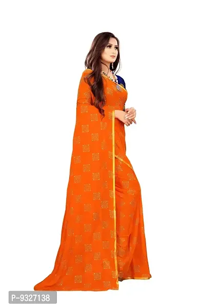 Rhey The Women Foil Printed Work Chiffon Saree With Unstitched Blouse Piece (Orange)-thumb5