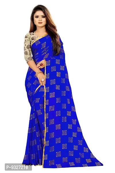 Rhey The women foil printed chiffon saree with Unstitched blouse piece (blue)