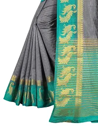 Rhey Woven Zari Work Light Blue Color Kanjivaram Silk Saree With blouse Piece (Grey)-thumb2