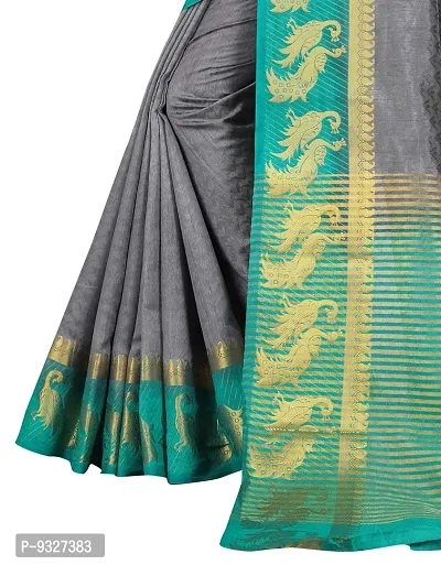 Rhey Woven Zari Work Light Blue Color Kanjivaram Silk Saree With blouse Piece (Grey)-thumb3