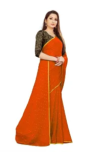 Rhey The Women's beautiful Chiffon Foil Printed Saree With unstitched blouse piece for women's and girl's (Orange)-thumb2