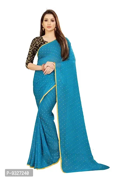 Rhey The Women's beautiful Chiffon Foil Printed Saree With unstitched blouse piece for women's and girl's (Light Blue)-thumb0