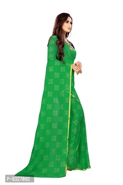 Rhey The Women Foil Printed Work Chiffon Saree With Unsttiched Blouse Piece (Green)-thumb5