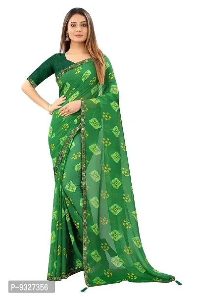 Rhey Women beautiful Chiffon Badhani Printed Saree With unstitched blouse piece for women and girl (Green)-thumb0