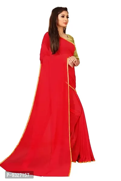 Rhey The Festive Plain Georgette Saree With Unstitched Jaquard Blouse Piece (Maroon)-thumb5