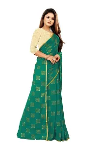 Rhey Women's Pure Chiffon Banarasi Weaving Printed Saree - Gold Zari Border with Jaquard Blouse Piece (Colour - Dark Green)-thumb4