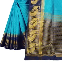 Rhey Woven Zari Work Light Blue Color Kanjivaram Silk Saree With blouse Piece (Blue)-thumb3