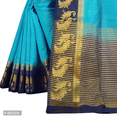 Rhey Woven Zari Work Light Blue Color Kanjivaram Silk Saree With blouse Piece (Blue)-thumb4