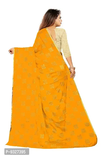 Rhey Women's Pure Chiffon Banarasi Weaving Printed Saree - Gold Zari Border with Jaquard Blouse Piece (Colour - Yellow)-thumb4