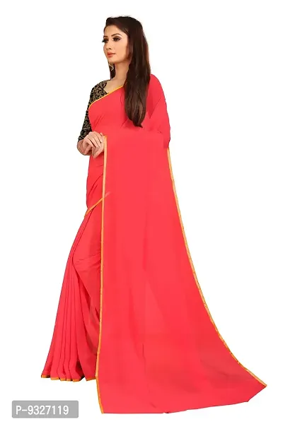 Rhey The Festive Plain Georgette Saree With Unsttiched Jaquard Blouse Piece (Red)-thumb2