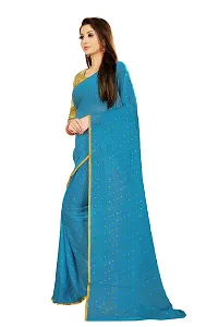 Rhey The Women's beautiful Foil Printed Saree With unstitched blouse piece for women's and girl's (Light Blue)-thumb3