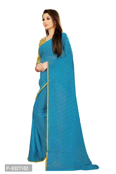 Rhey The Women's beautiful Foil Printed Saree With unstitched blouse piece for women's and girl's (Light Blue)-thumb4