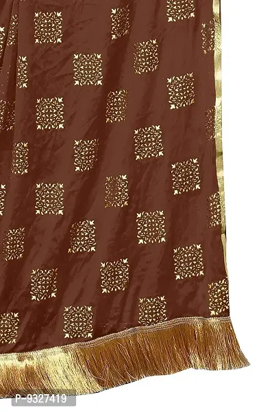 Rhey The new trending beautiful soft chiffon printed dupatta/chunnis/stole/wrap with golden tassels for women's and girl's (brown) free size-thumb4