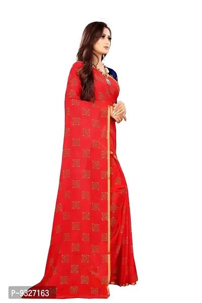 Rhey The Women Foil Printed Work Chiffon Saree With Unstitched Blouse Piece (Red)-thumb5