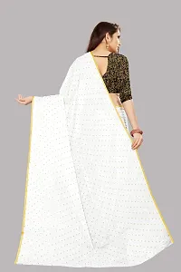 Rhey The Women's beautiful Chiffon Foil Printed Saree With unstitched blouse piece for women's and girl's (White)-thumb3