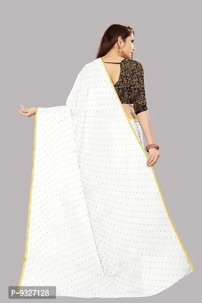 Rhey The Women's beautiful Chiffon Foil Printed Saree With unstitched blouse piece for women's and girl's (White)-thumb4