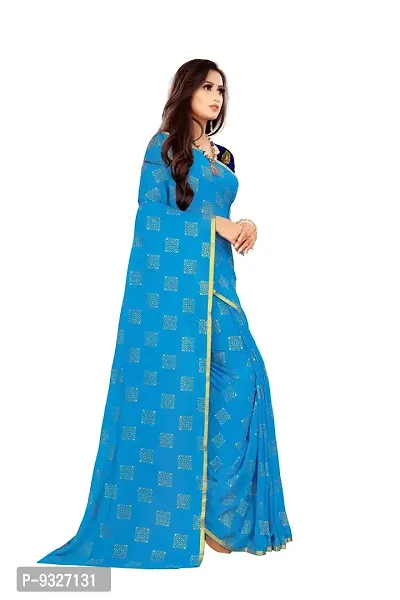 Rhey The Women Foil Printed Work Chiffon Saree With Unstitched Blouse Piece (Light Blue)-thumb5