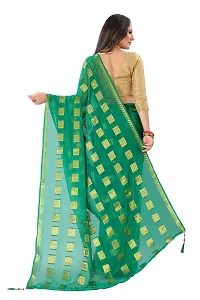 Rhey The Stone and tassels Hand Work Checks Pattern Chiffon Saree With unstitched Blouse Piece (Dark Green)-thumb2