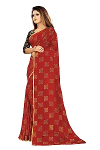 Rhey Women's Pure Chiffon Banarasi Weaving Printed Saree - Gold Zari Border with Jaquard Blouse Piece (Colour - Red)-thumb2