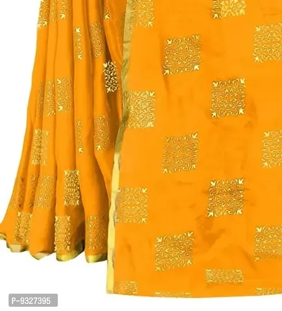 Rhey Women's Pure Chiffon Banarasi Weaving Printed Saree - Gold Zari Border with Jaquard Blouse Piece (Colour - Yellow)-thumb3