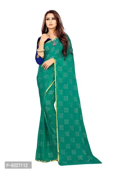 Rhey Women's Chiffon Saree With Blouse Piece (RBOXNG10_Dark Green)