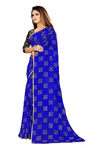 Rhey Women's Pure Chiffon Banarasi Weaving Printed Saree - Gold Zari Border with Jaquard Blouse Piece (Colour - Blue)-thumb1