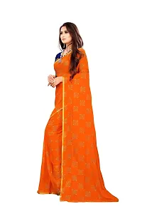 Rhey The Women Foil Printed Work Chiffon Saree With Unstitched Blouse Piece (Orange)-thumb3