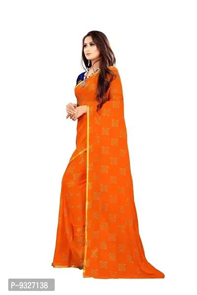 Rhey The Women Foil Printed Work Chiffon Saree With Unstitched Blouse Piece (Orange)-thumb4