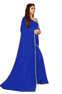 Rhey The Festive Plain Georgette Saree With Unstitched Jaquard Blouse Piece (Blue)-thumb2