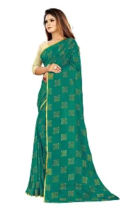 Rhey Women's Pure Chiffon Banarasi Weaving Printed Saree - Gold Zari Border with Jaquard Blouse Piece (Colour - Dark Green)-thumb1