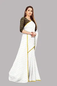 Rhey The Women's beautiful Chiffon Foil Printed Saree With unstitched blouse piece for women's and girl's (White)-thumb2