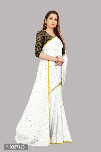 Rhey The Women's beautiful Chiffon Foil Printed Saree With unstitched blouse piece for women's and girl's (White)-thumb3