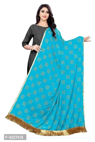 Rhey Women's Pure Chiffon Printed Lace border Dupatta (Colour Sky Blue)