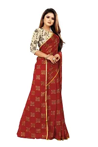 Rhey The women foil printed chiffon saree with Unsttiched blouse piece (Red)-thumb4