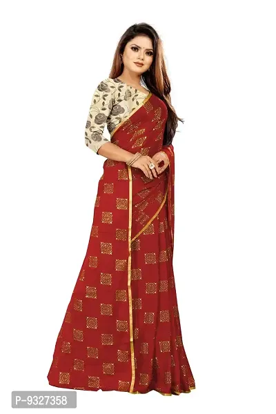 Rhey The women foil printed chiffon saree with Unsttiched blouse piece (Red)-thumb5