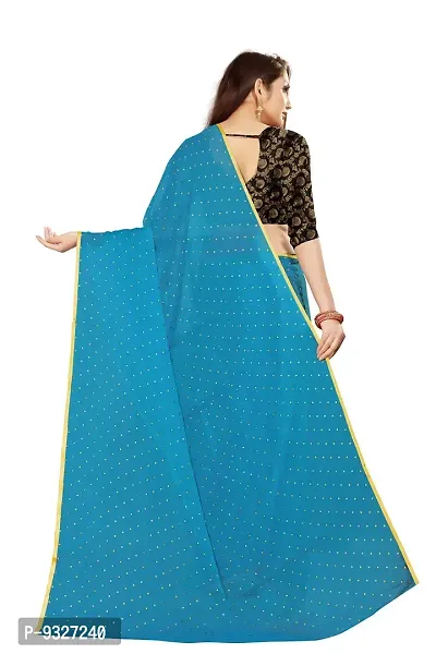 Rhey The Women's beautiful Chiffon Foil Printed Saree With unstitched blouse piece for women's and girl's (Light Blue)-thumb4