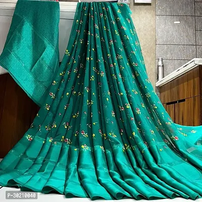 Stylish Green Georgette Saree With Blouse Piece For Women-thumb0