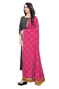 Rhey The new trending beautiful soft chiffon printed dupatta/chunnis/stole/wrap with golden tassels for women's and girl's (Pink) free size-thumb1