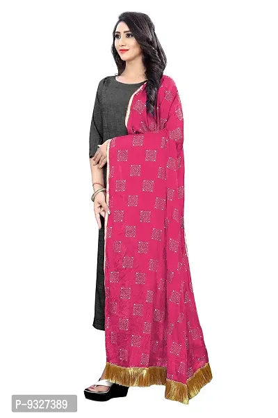 Rhey The new trending beautiful soft chiffon printed dupatta/chunnis/stole/wrap with golden tassels for women's and girl's (Pink) free size-thumb2