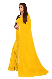 The Rhey Festive Plain Georgette Saree With Unstitched Jaquard Blouse Piece (Yellow)-thumb1